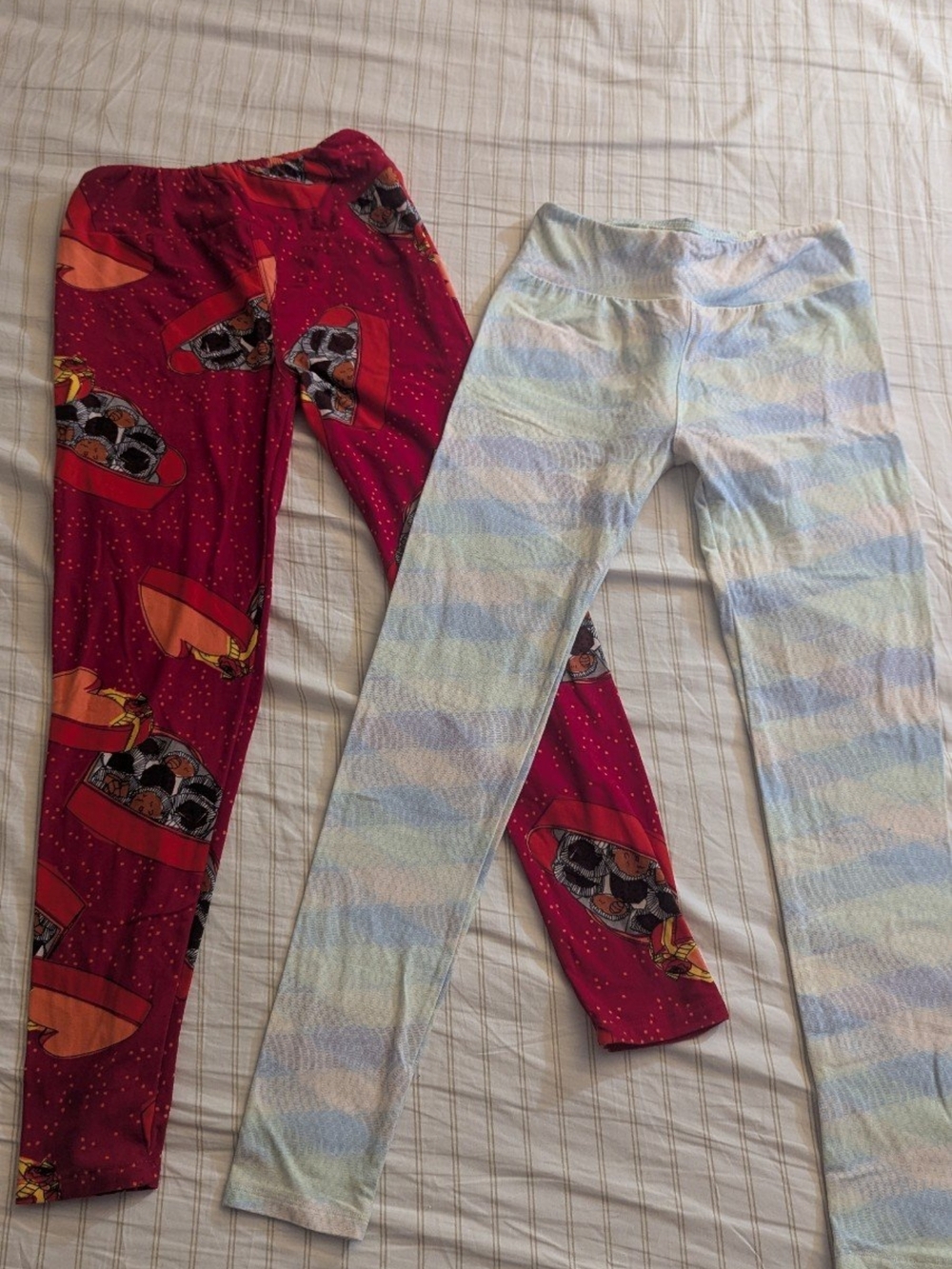 LuLaRoe / Red Pink Valentine's Day Heart Chocolate Box & Pastel Blue Stripe Pair